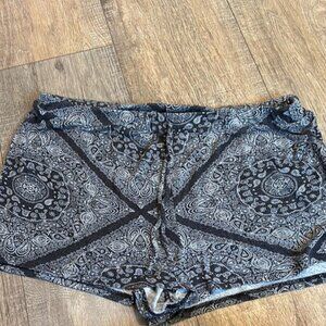 Black and Gray Paisley Athletic Shorts with Elastic Waistband